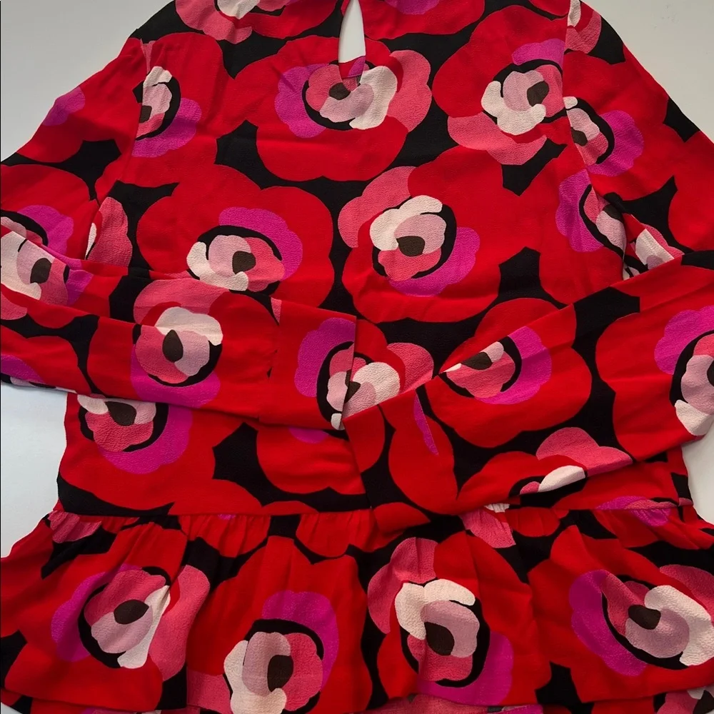 Kate Spade shirt New York Long Sleeve Deco Colorful statement‎ bold Rose Peplum